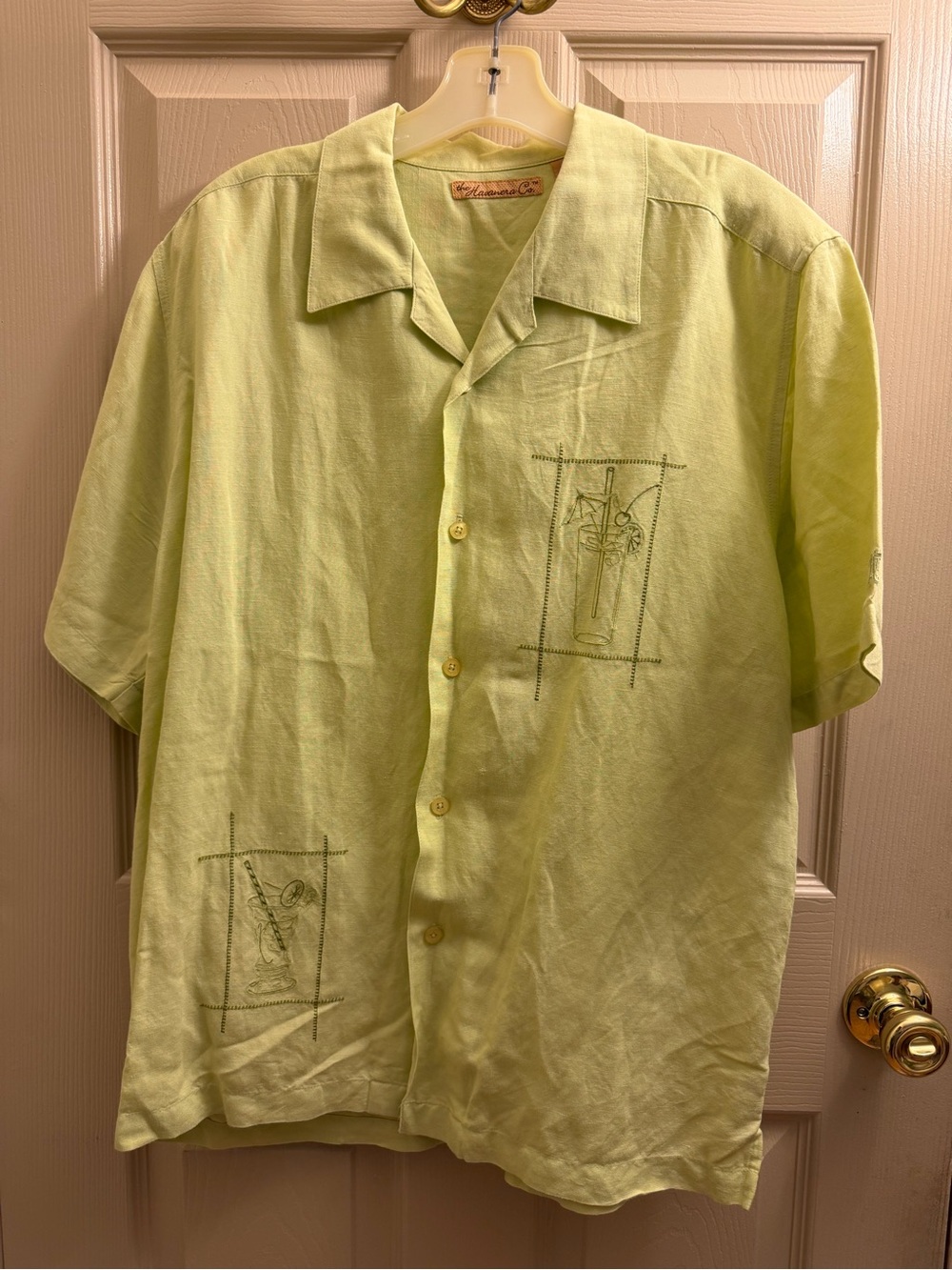 Linen Men's Short Sleeve Shirt in Light Lime